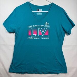 Super Bowl LIV Miami Women's‎ XL NFL Team Apparel Teal V-Neck Graphic T-Shirt